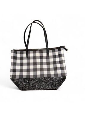kate spade Black & White Gingham Tote with Glitter Accent